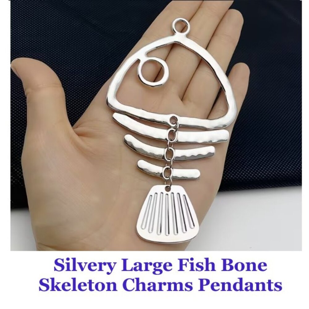 Silvery Large Fish Bone Skeleton Charms Pendants